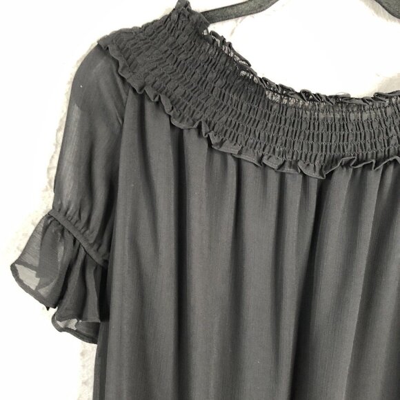 CeCe Dress Womens 8 Black Chiffon Ruffles Feminine Smocked Neck Capsule NEW - Picture 16 of 16